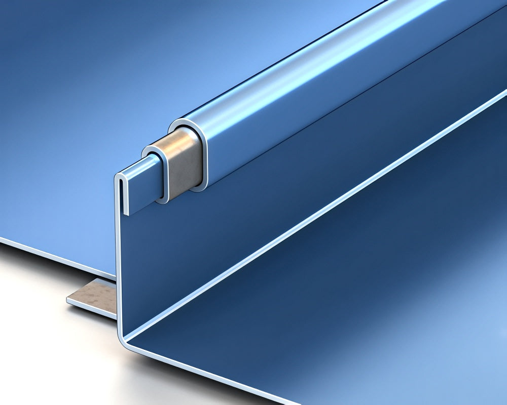 Close-up of 1.5 inch mechanical lock standing seam metal roof panel with concealed clip fastening system