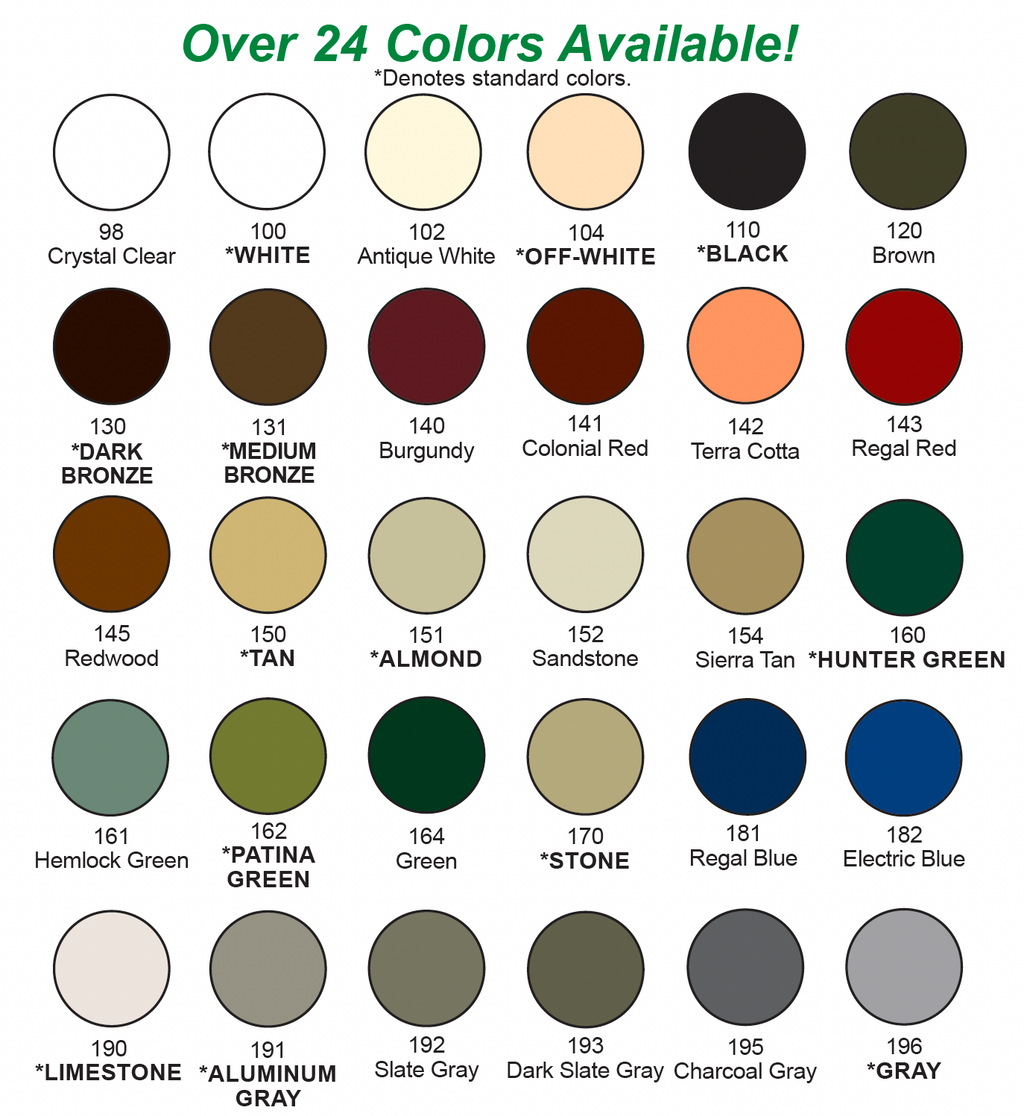 Color chart showing available colors for APS500 advanced polymer sealant