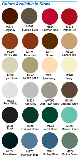 Fastener paint color options chart for metal roofing screws