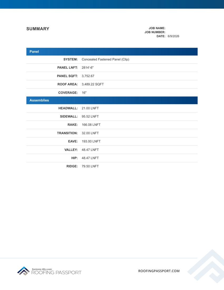 Sample takeoff report — summary and assemblies